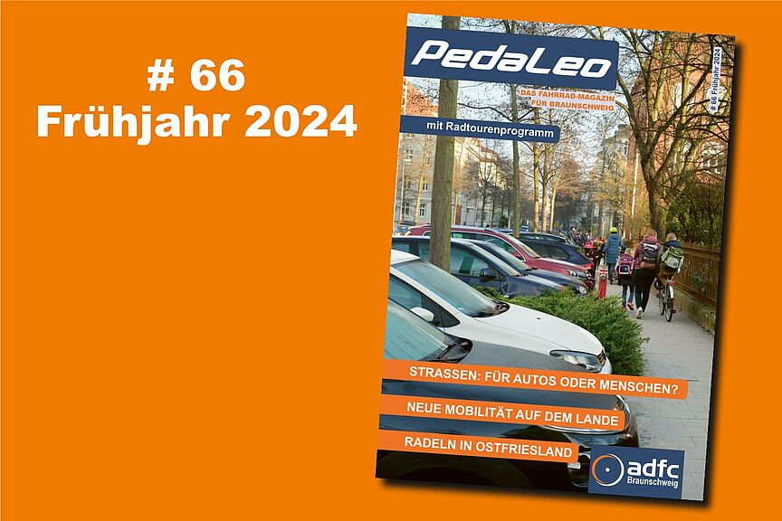 Titel PedaLeo 66 Das Bild zeigt die Titelseite der Pedaleo-Ausgabe 66, Frühjahr 2024