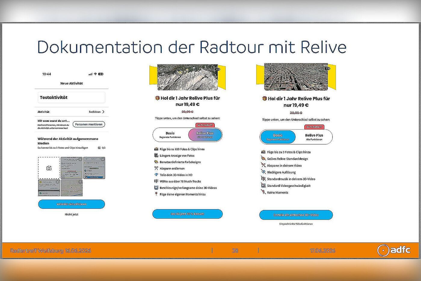Folie: Dokumentation der Radtour mit Relive