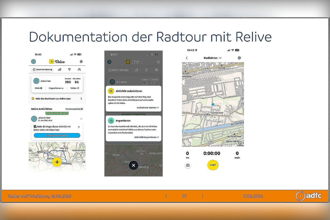 Folie: Dokumentation der Radtour mit Relive